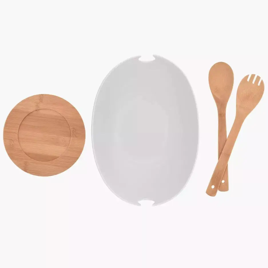 Salad Bowl with Bamboo Serving Set