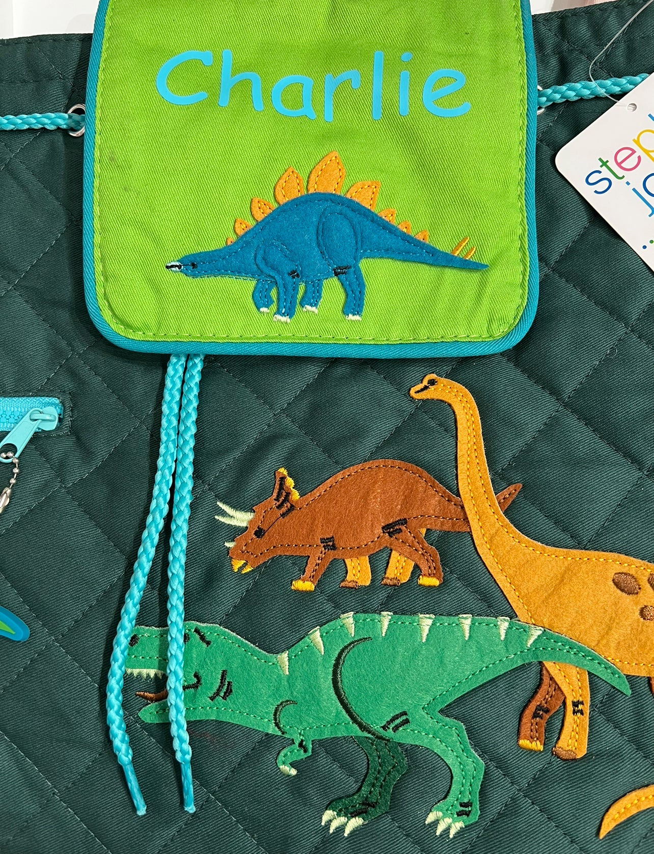 Personalized Quilted Backpack - Green Dino
