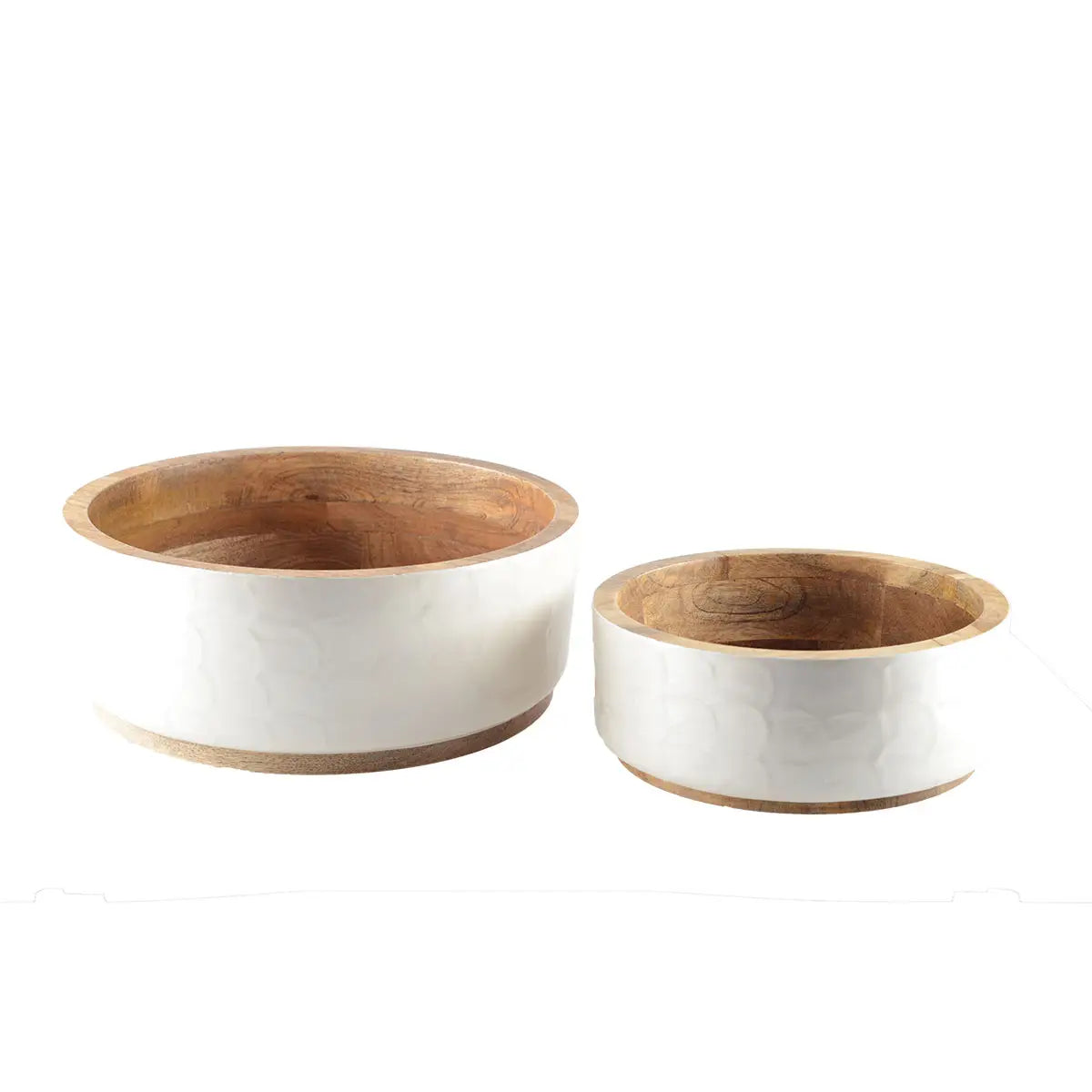 White Mother-Of-Pearl Mango Wood Salad Bowls - Set of 2