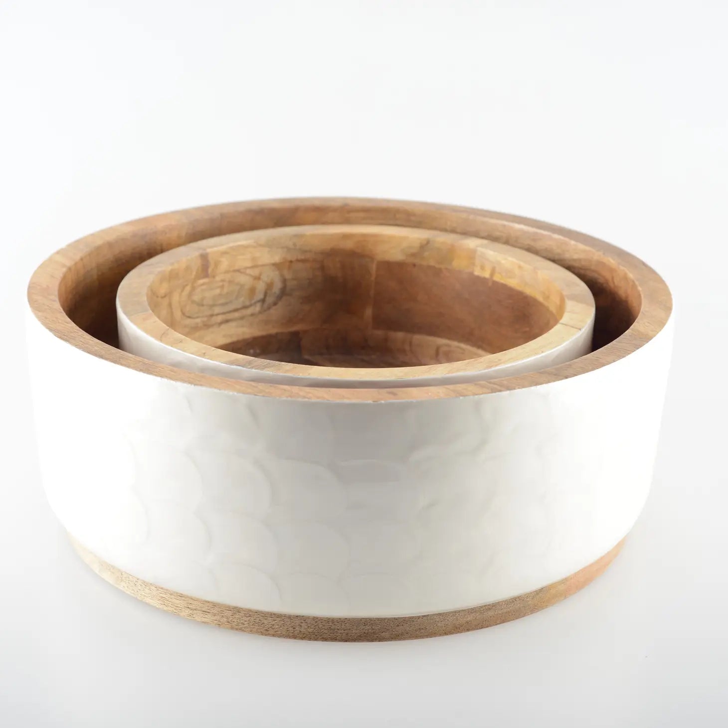 White Mother-Of-Pearl Mango Wood Salad Bowls - Set of 2