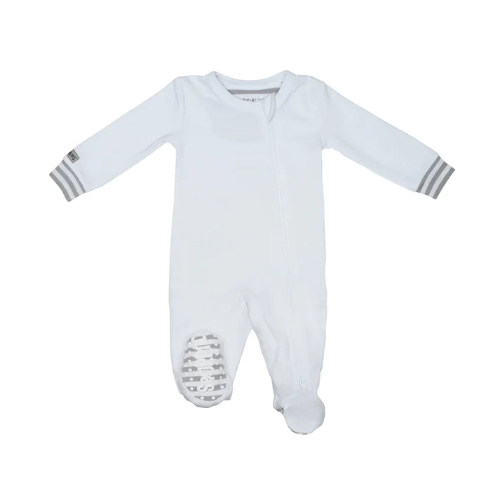 Dormeuse à pieds en coton biologique pour bébé avec fermeture éclair bidirectionnelle : Blanc