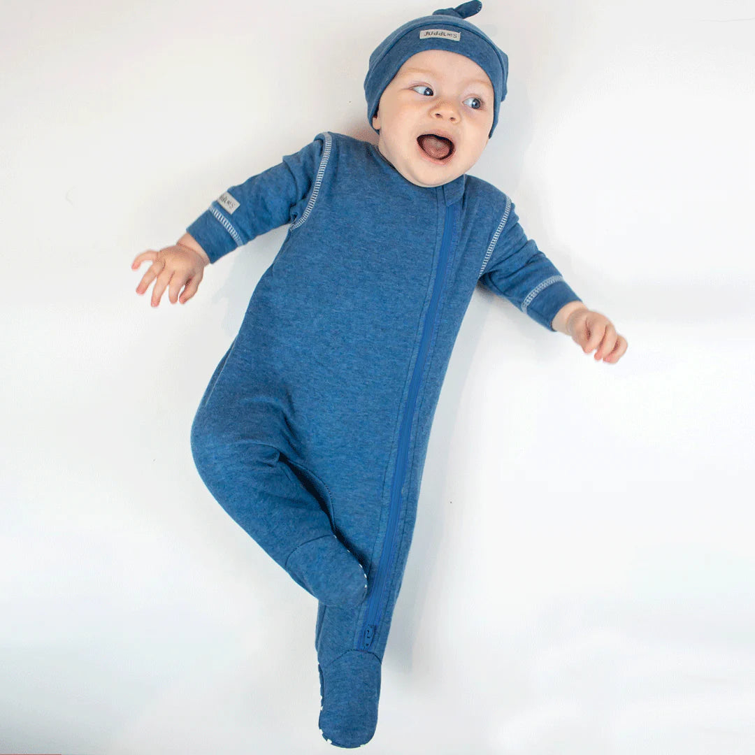 Baby Footed Two-Way Zipper Sleeper - Denim Fleck