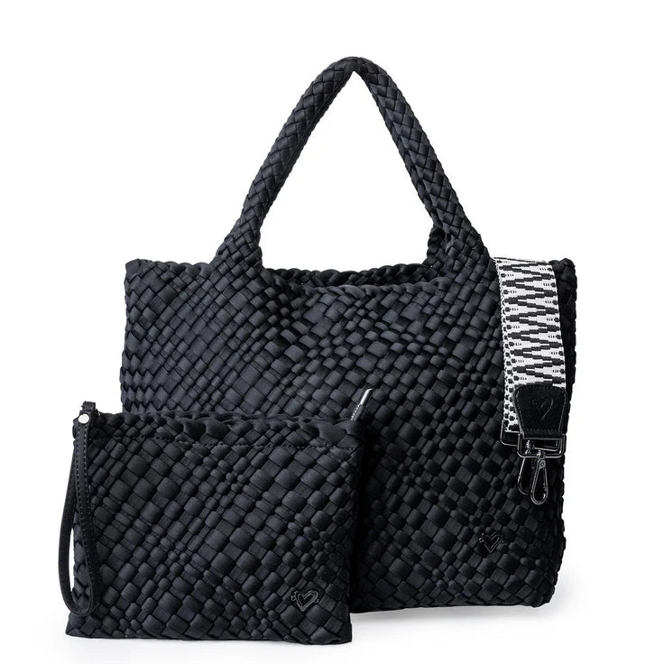 LONDON WOVEN LARGE TOTE  - Black