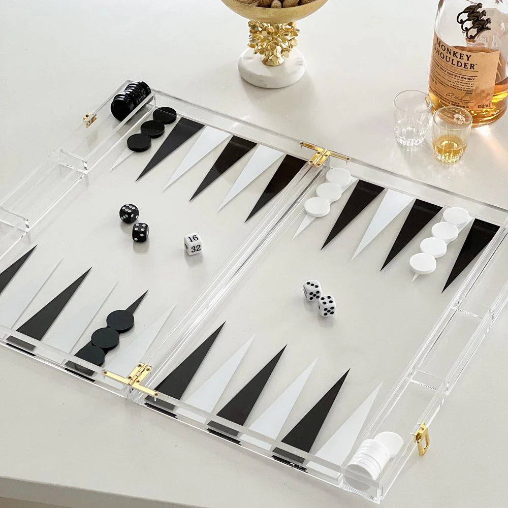 Jeu de backgammon en Lucite massif de 18 pouces