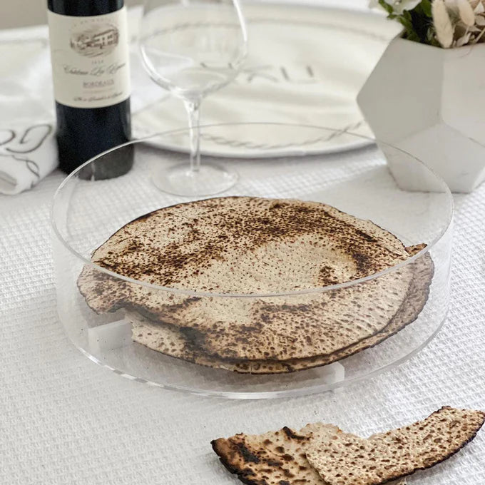 clear lucite ROUND MATZAH PLATE