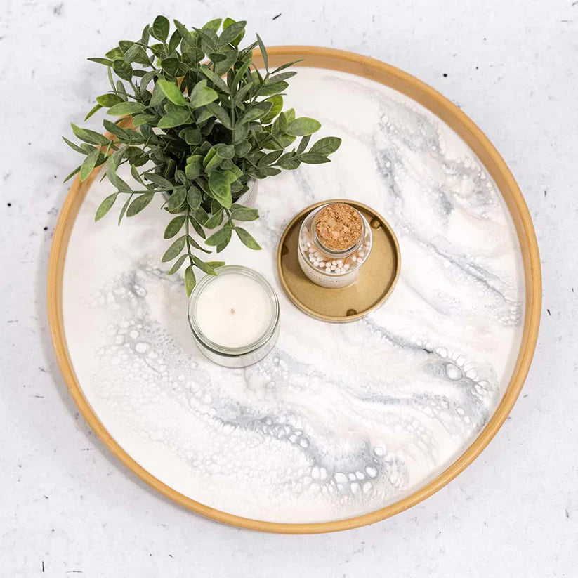 Resin & Bamboo Round Serving Tray