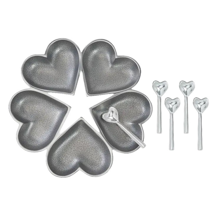 Hearts bowls with 5 Heart Spoons-Silver