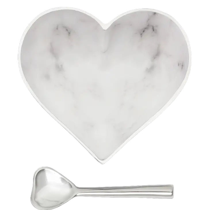 Heart BOWL W/ Heart Spoon -WHITE MARBLE