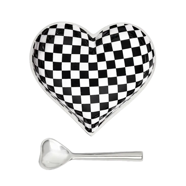Black and White Checkerboard Heart with Heart Spoon