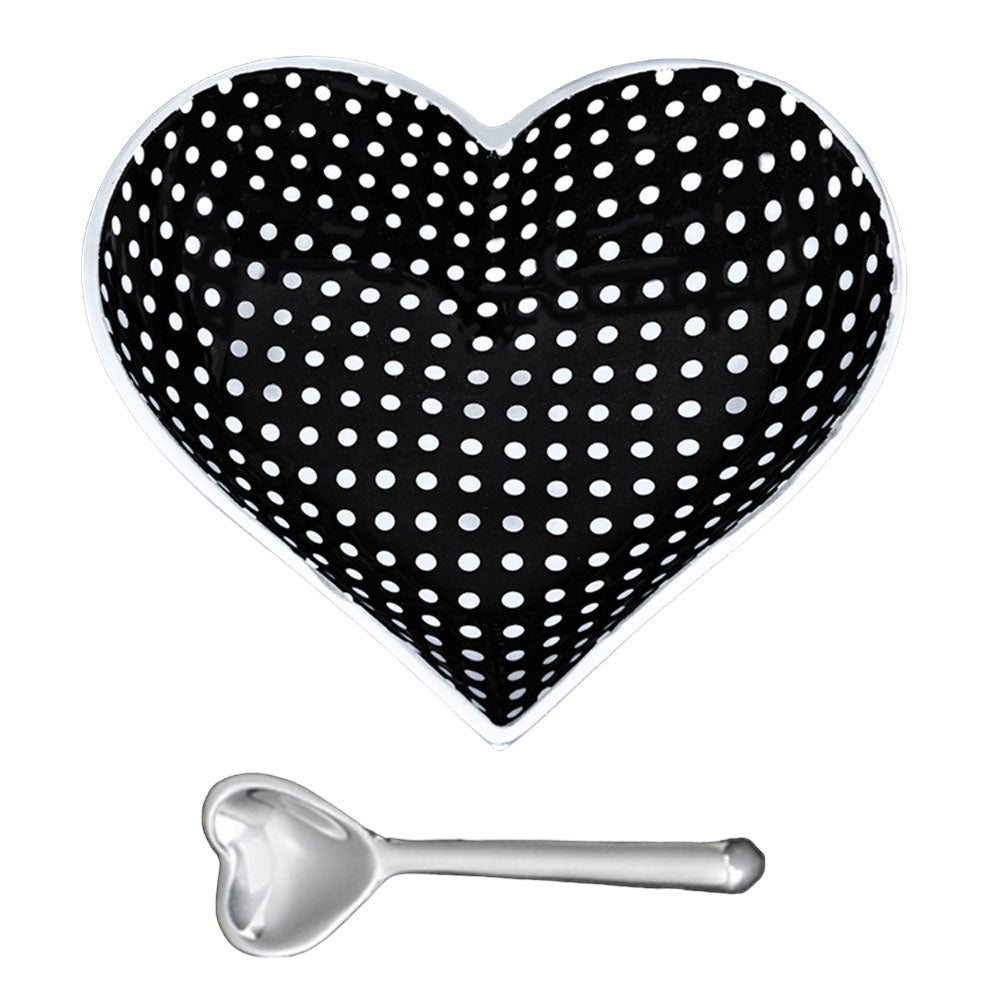 Black Heart with White Dots with Heart Spoon