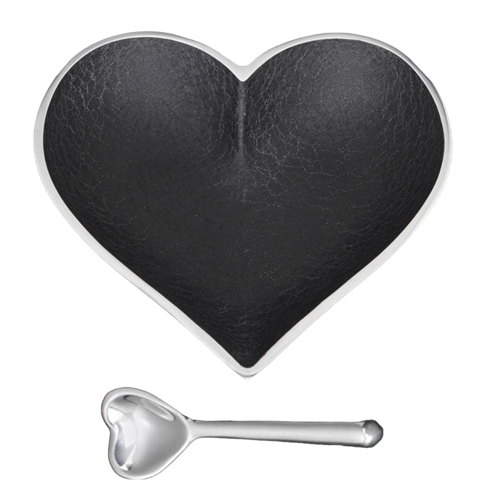 Heart Bowl W/ Heart Spoon -BLACK LEATHER