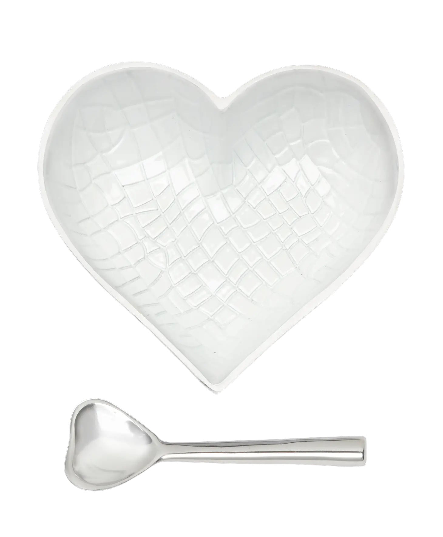 Heart BOWL W/ Heart Spoon- WHITE CROCO - SILVER