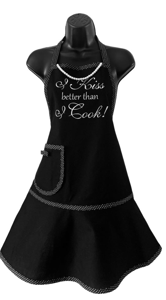 My Little Black Apron With Pearls- I Kiss Better Than I Cook