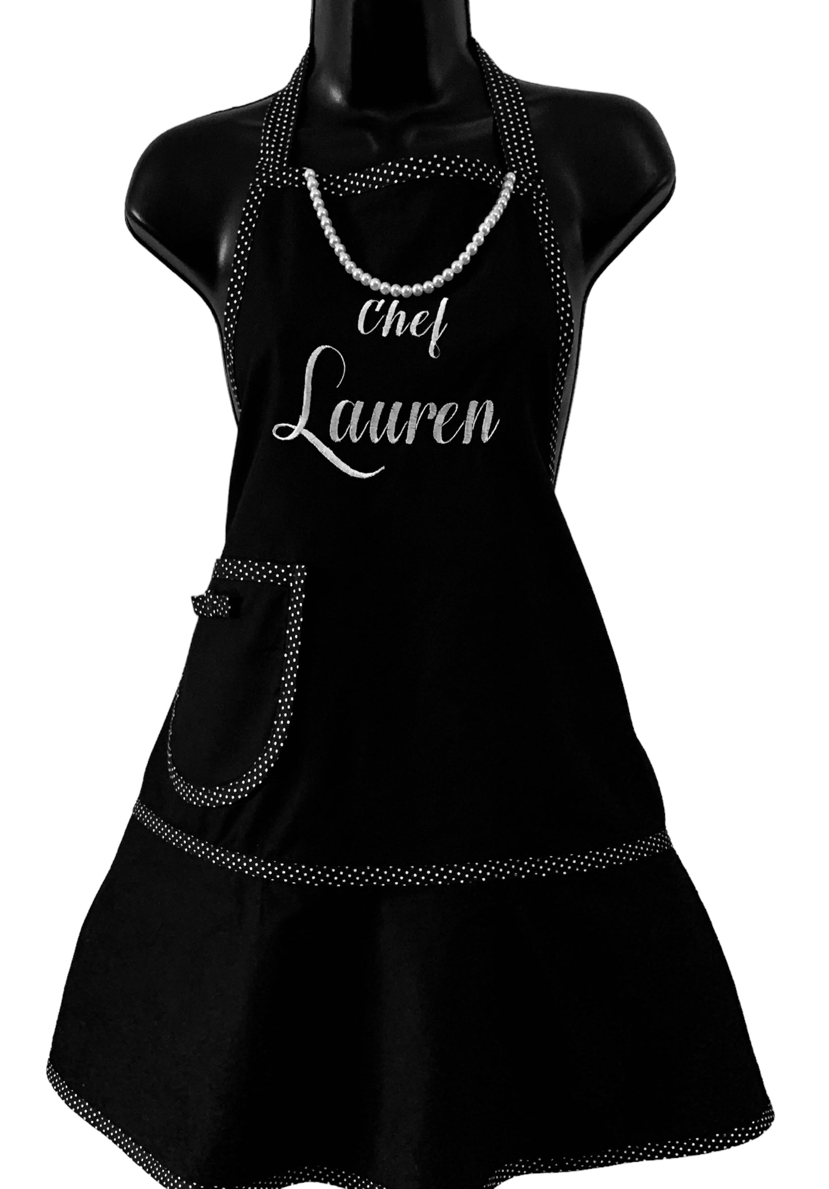 Personalized My Little Black Apron With Pearls