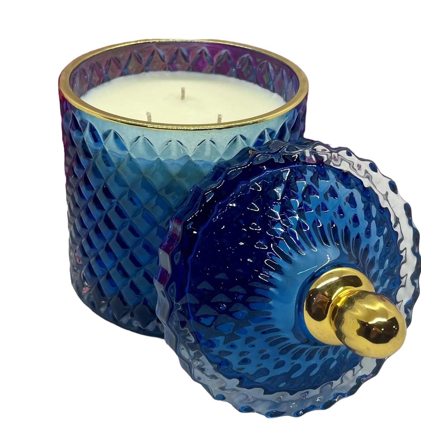 Large Soy Candle - Geo Diamond Blue with Gold Accents, Hey Sailor!