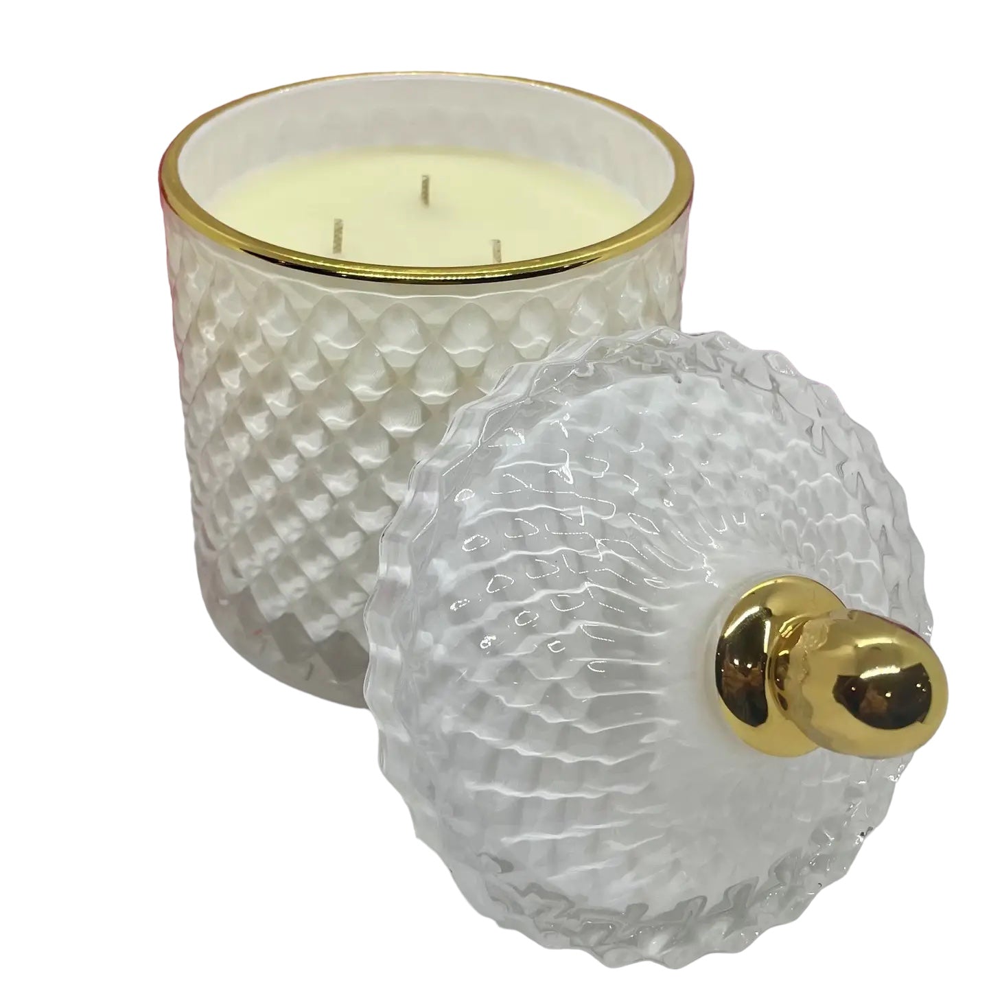 Large Soy Candle - Geo Diamond White with Gold Accents, Nilly Vanilly