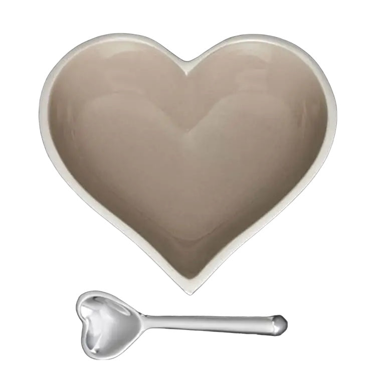 Happy Taupe Heart with Heart Spoon