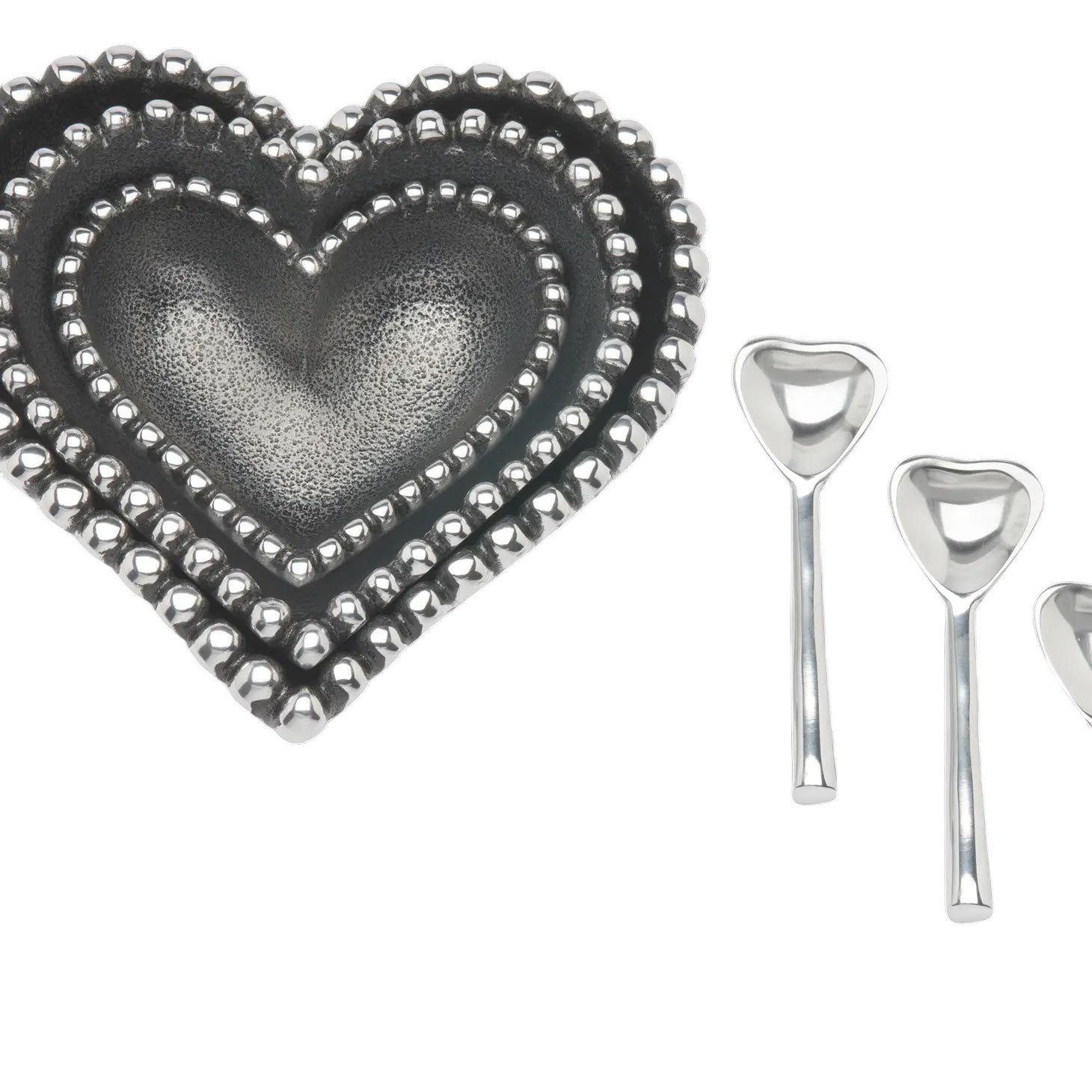 Six piece set Pearl Heart Bowl Trio with 3 Lil Heart Spoons