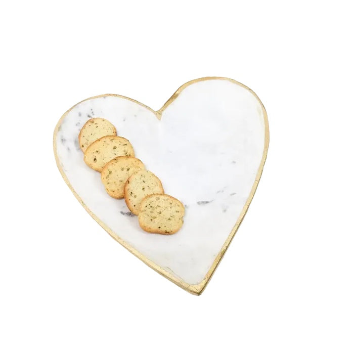 Large White Marble Heart Tray with Gold Edge