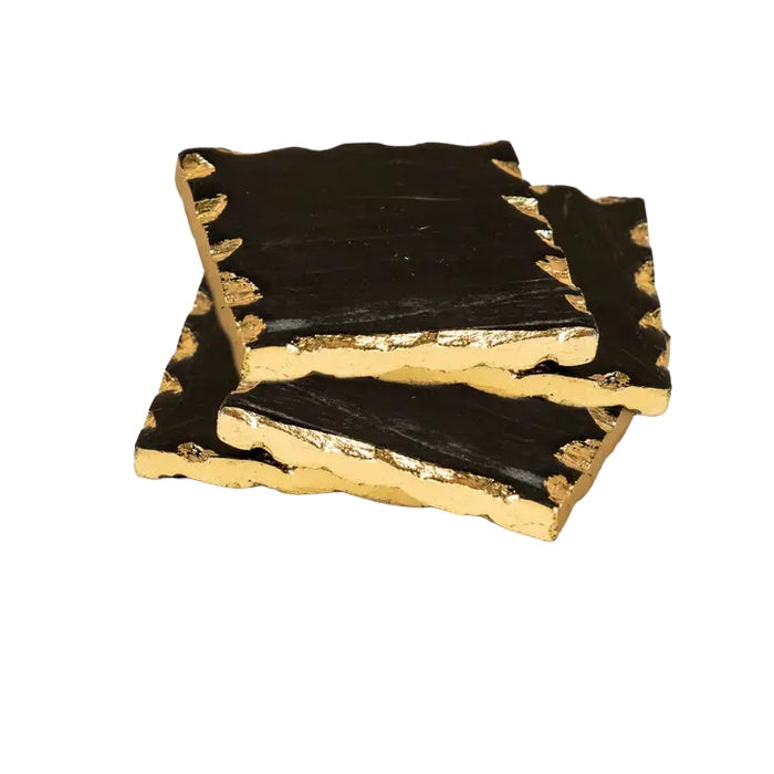 Marble Black Square Coasters with Gold- Set of 4
