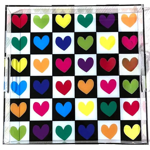 large Acrylic Tray - checkerboard Hearts