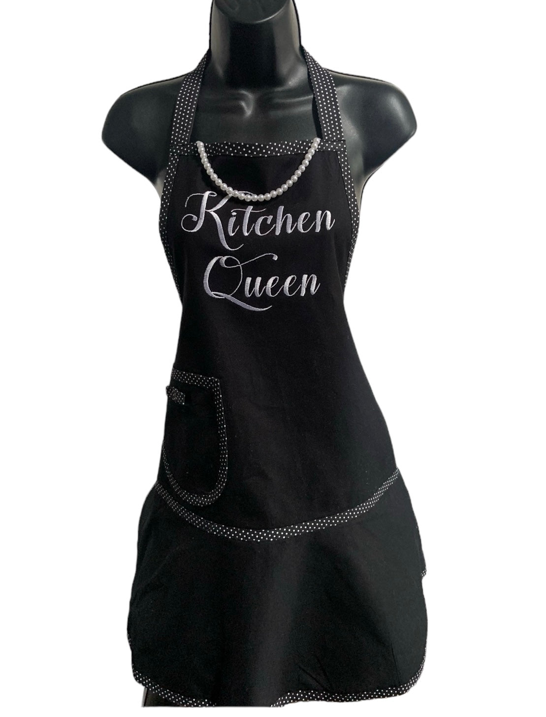 My Little Black Apron With Pearls- Kitchen Queen