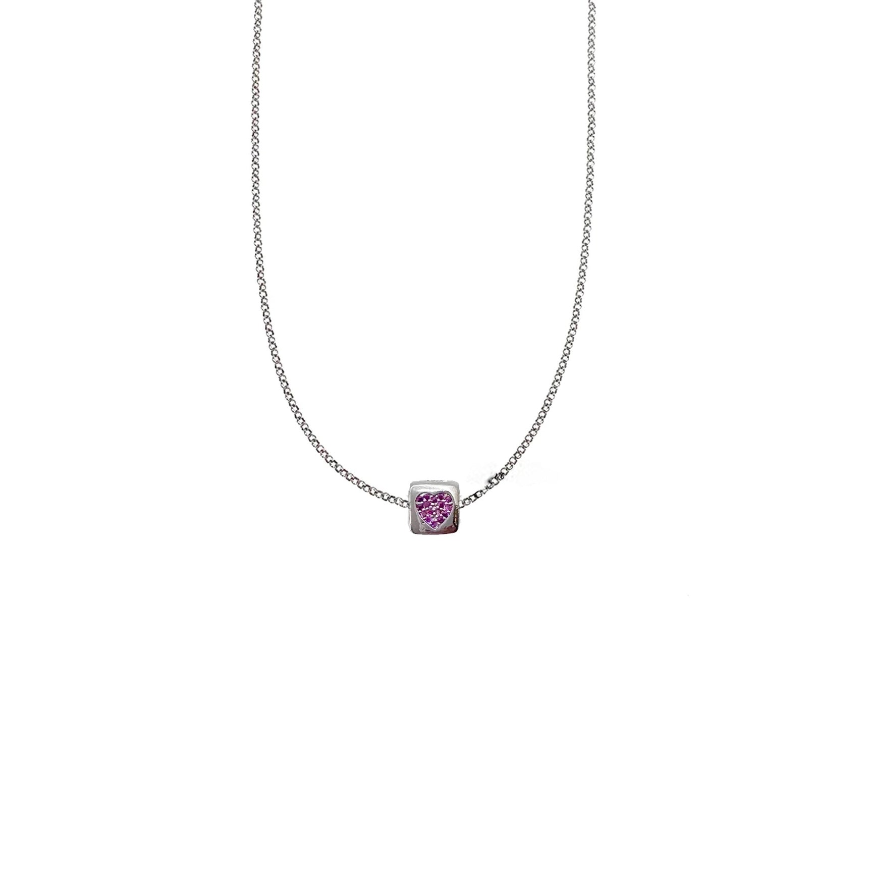 Silver/Pink Heart Block necklace