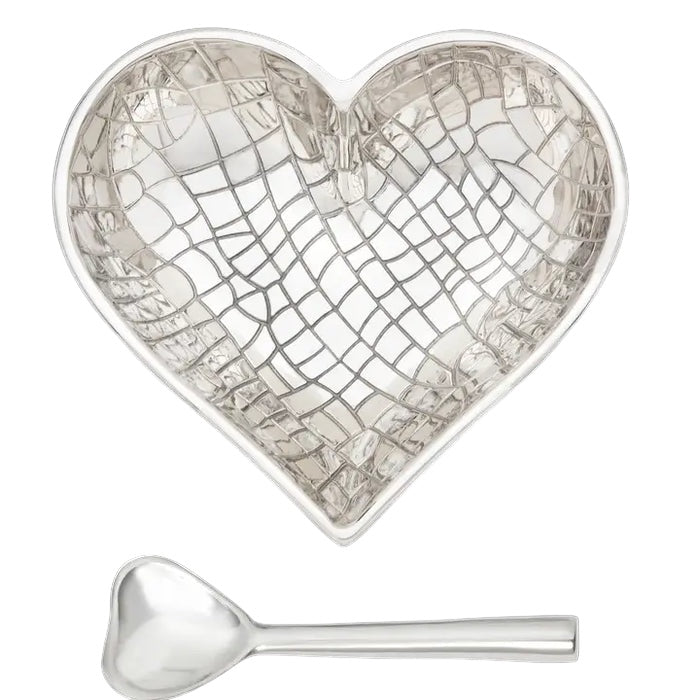 Happy Bright Silver Croco Heart with Heart Spoon