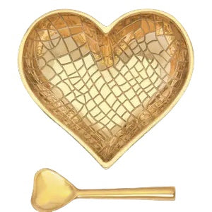 Happy Bright Gold Croco Heart with Heart Spoon