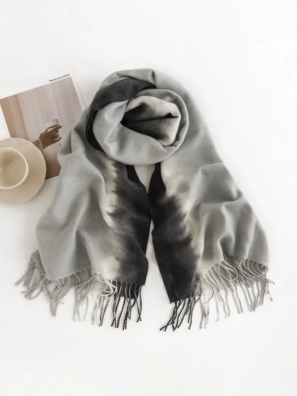 Gradient Color Fringe Scarf, Black