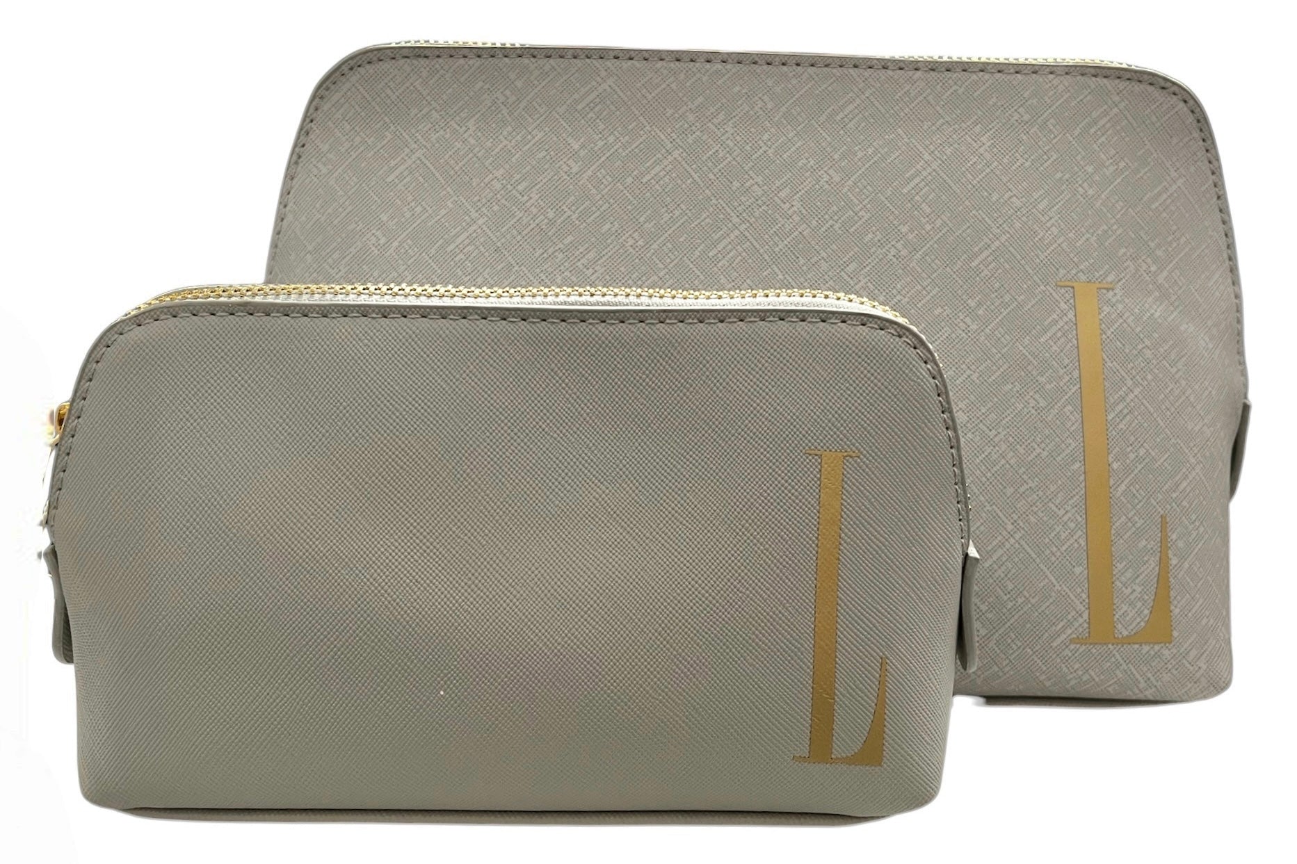 Initialed Large Cosmetic Bag - Grey