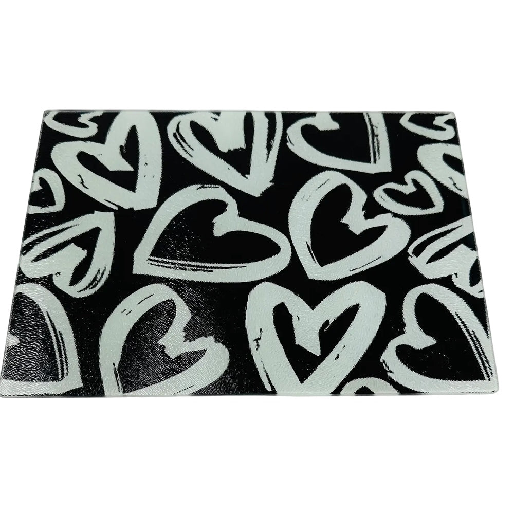 Graffiti Hearts Cutting Board, Black and White
