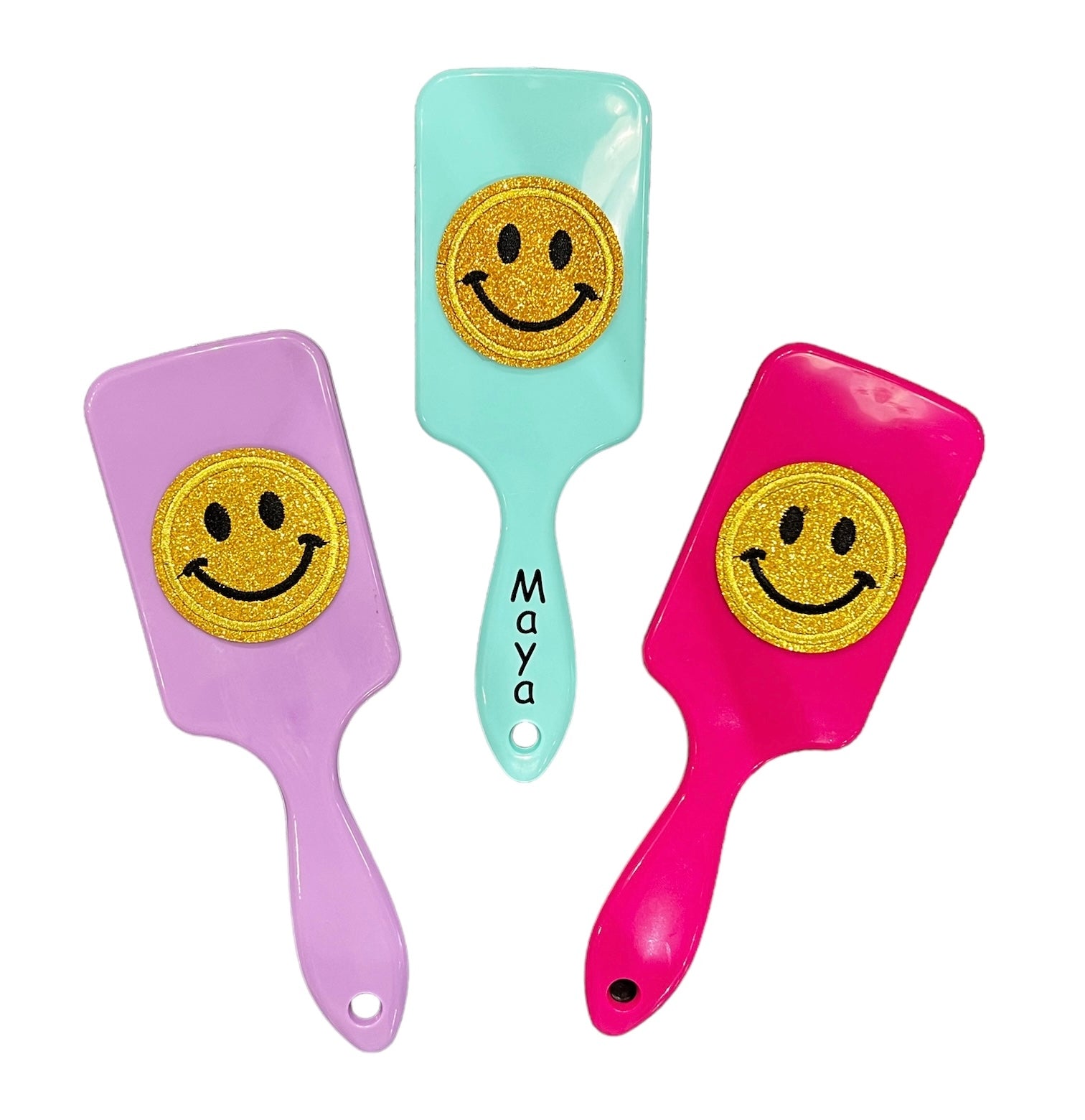 Personalized Glitter Smiley Face Large Bright Paddle Hair Brush