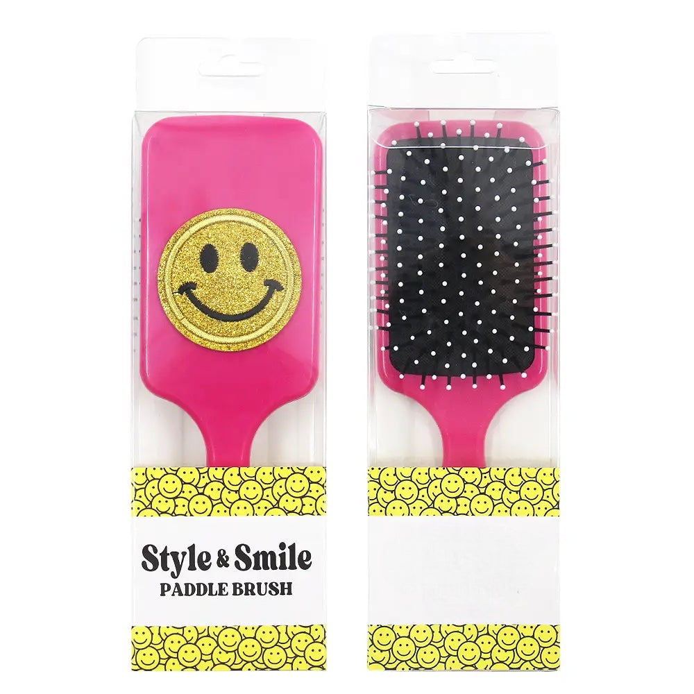 Personalized Glitter Smiley Face Large Bright Paddle Hair Brush