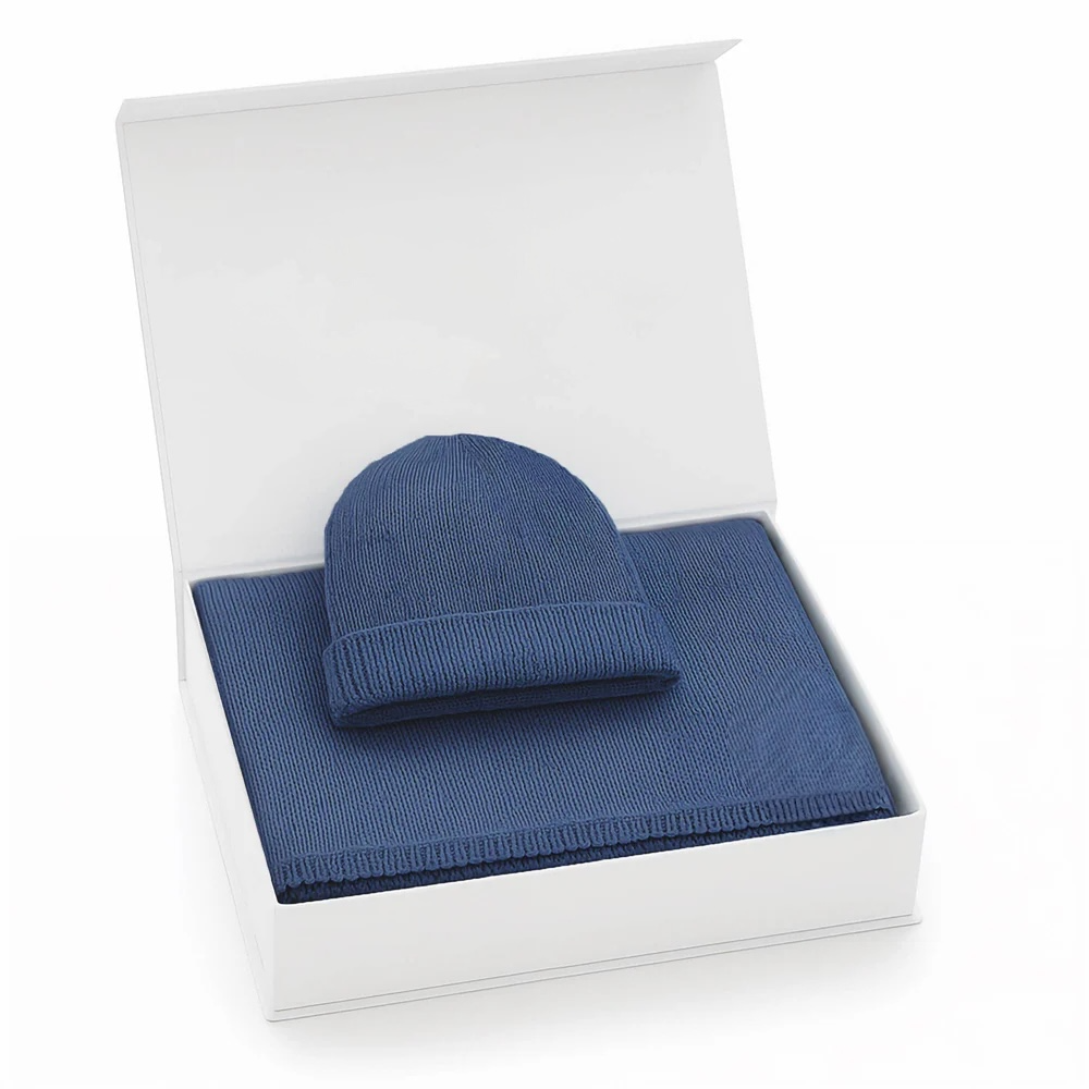 Luxe - 100% Organic Cotton Knit Blanket + Hat Set - denim blue