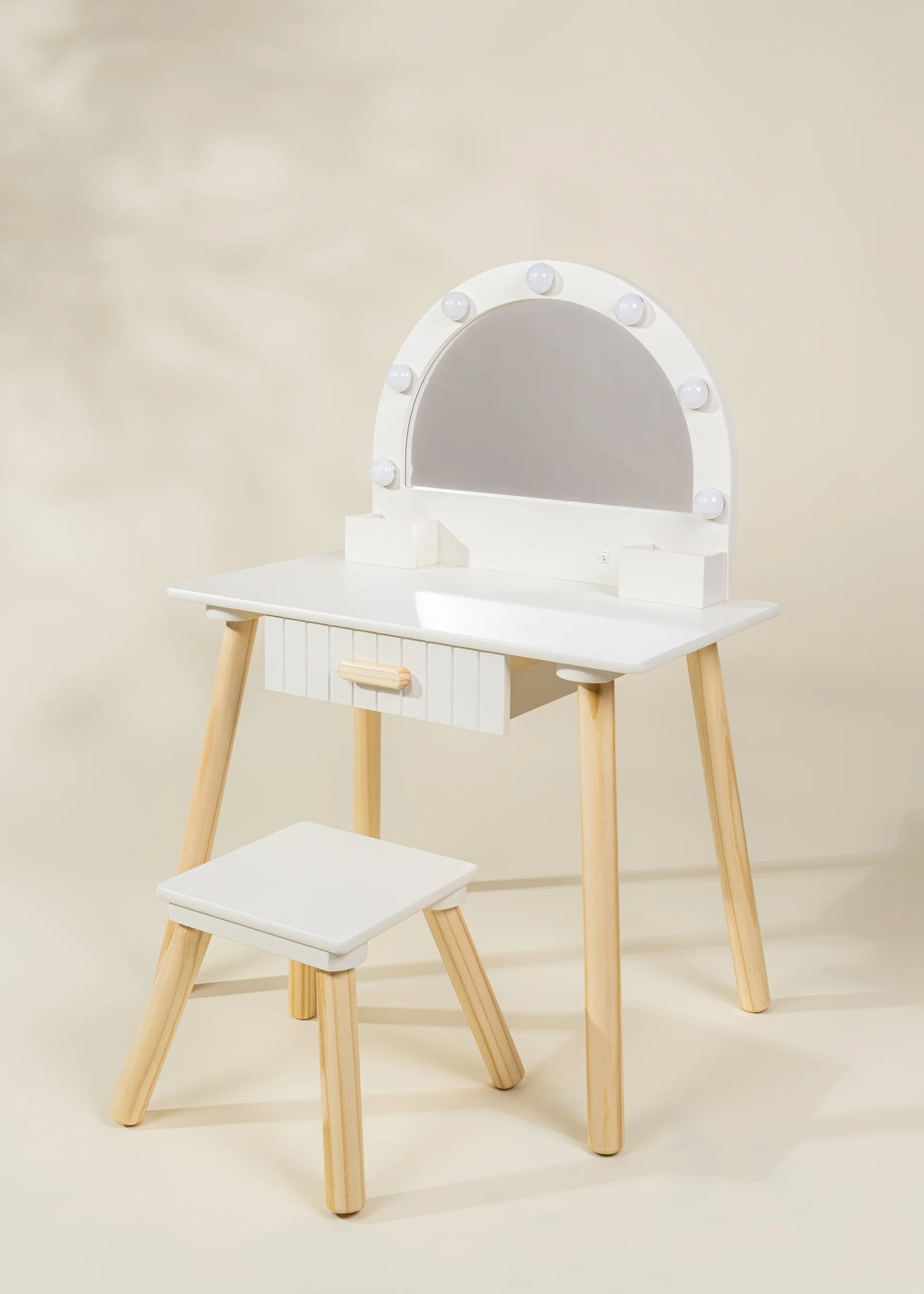 Wooden Play Vanity with Lighted Mirror & Stool