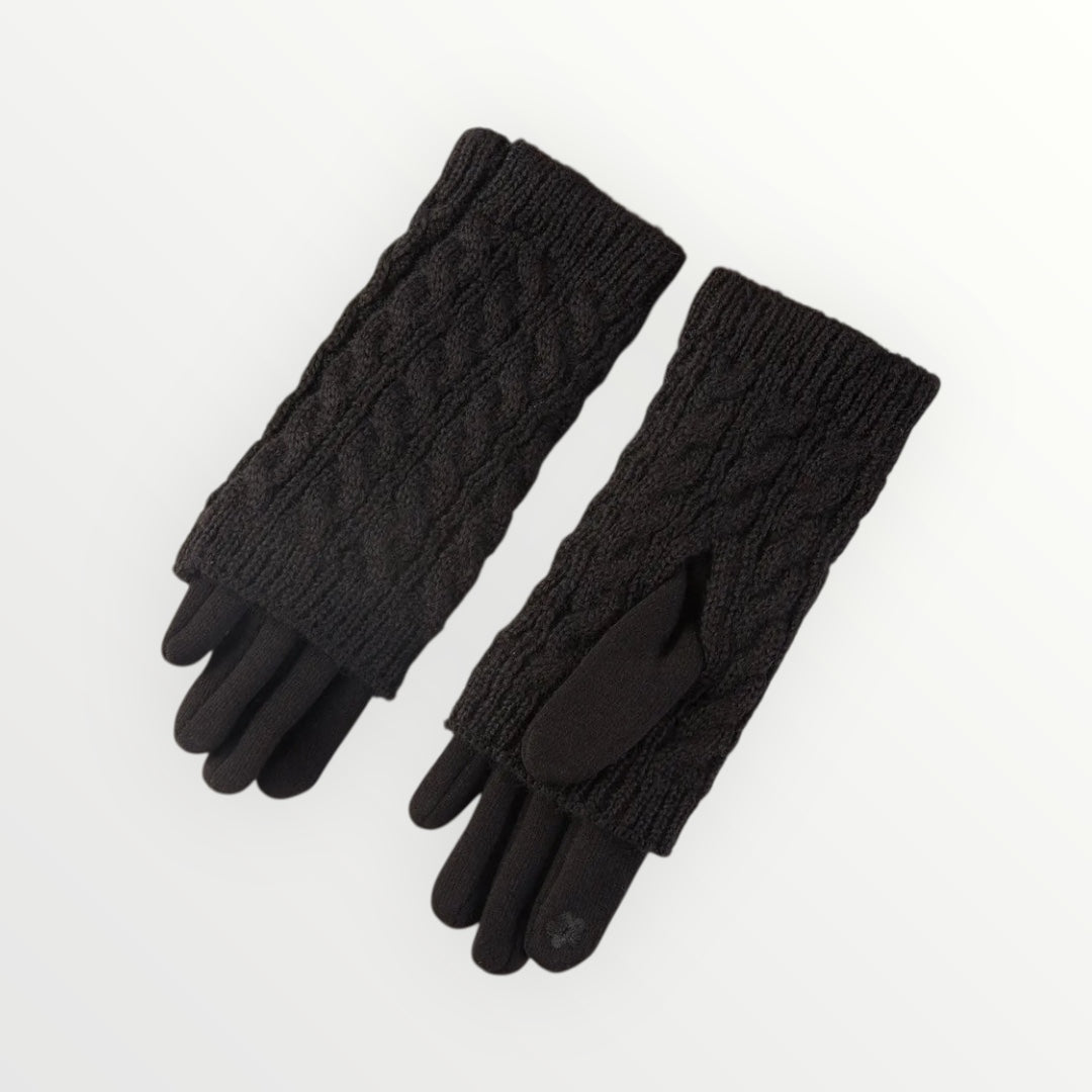 3 in 1 Cable Knit Textured Winter Gloves - black