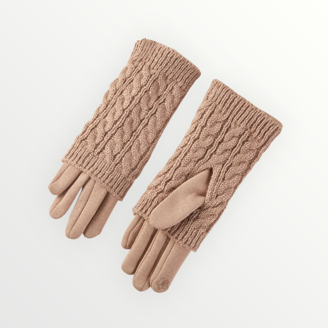 3 in 1 Cable Knit Textured Winter Gloves - taupe