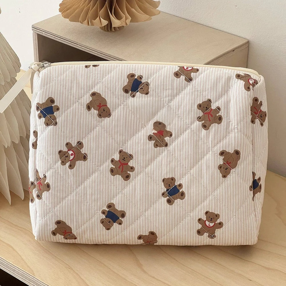 Bear Print Striped Bag: Natural Medium