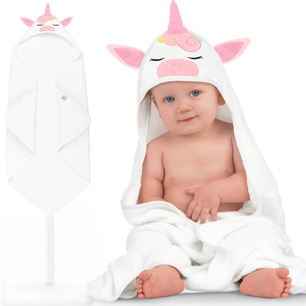 Personalized Cotton Bamboo Hooded Towel - Unicorn