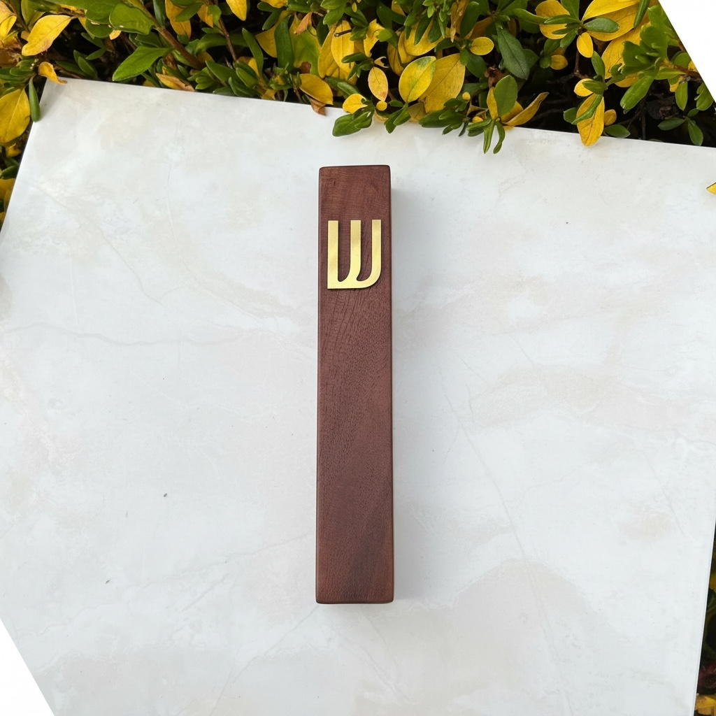 Walnut Wood + Gold Shin Mezuzah