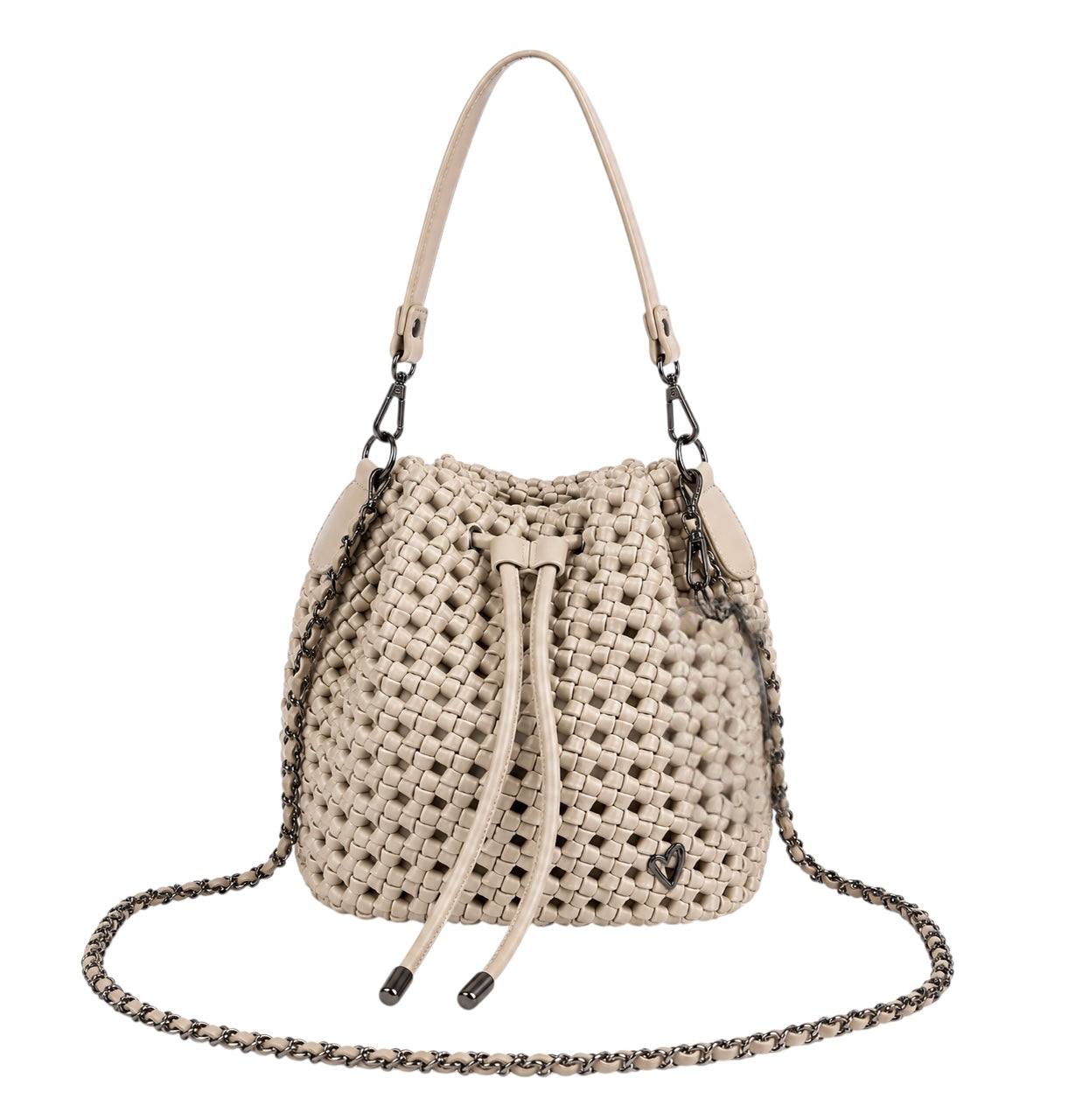 Woven Hand-Knotted Bucket Bag - bone