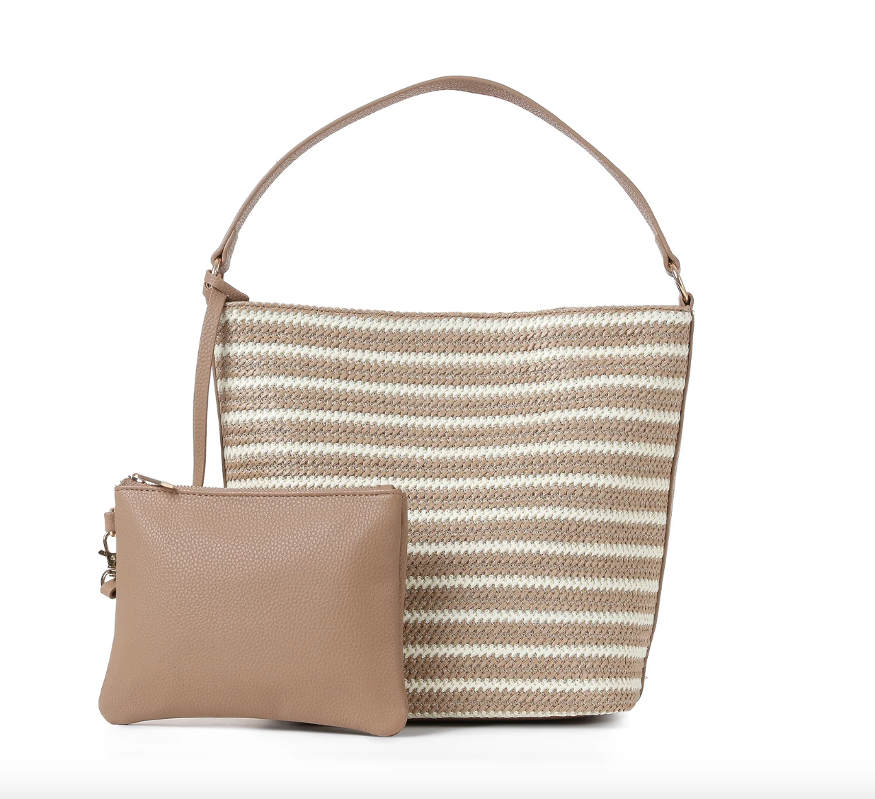 beige striped raffia shoulder bag