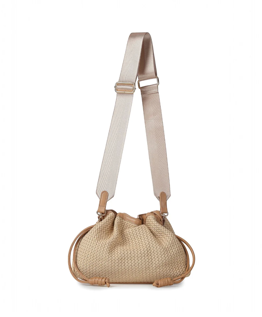beige woven convertible crossbody bag