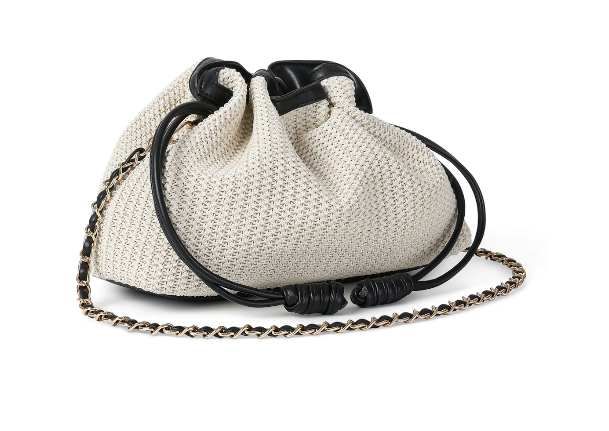 black trim woven convertible crossbody bag