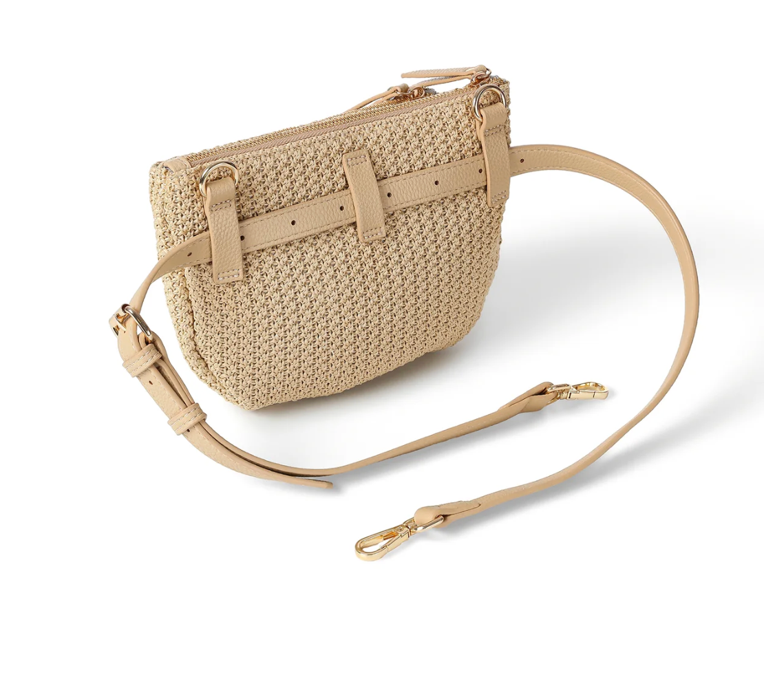beige raffia convertible crossbody