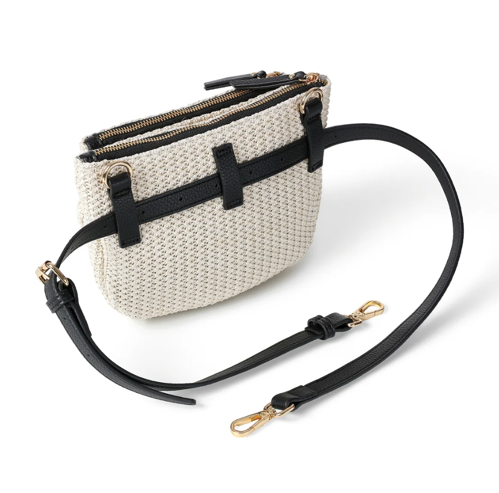 black trim raffia convertible crossbody