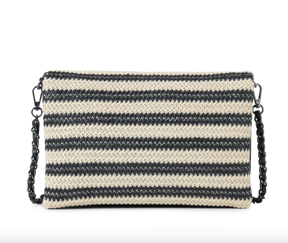 black striped raffia crossbody