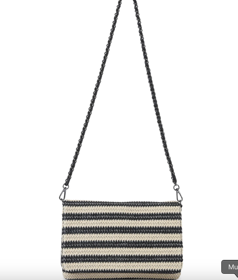 black striped raffia crossbody