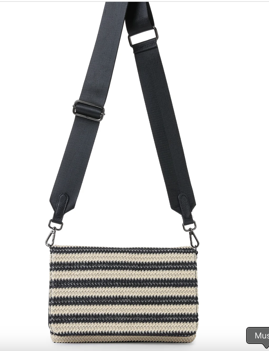 black striped raffia crossbody